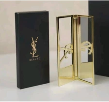 New in Box Yves Saint Laurent Beaute YSL Logo Beauty Makeup Mirror Gold Color