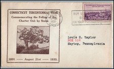 1935 Connecticut Tercentennial Charter Oak event cover Sc 773 Hartford CT