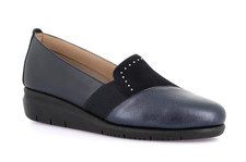 Mocassini Slip-on Grunland RYSA SC6251 pelle camoscio blu con strass zeppa 4 cm