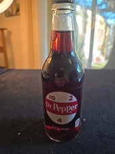 DR PEPPER 12 OUNCE Full Glass BOTTLE Unopened Made With Sugar Twist Off Cap