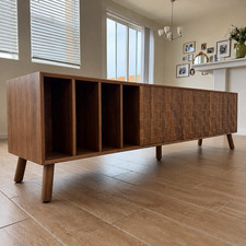 69" Low Profile Mid Century Modern Wood TV Stand Media Console Storage Cabinet