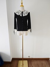 Doen French style niche black lace lace wool knitted cardigan top for women