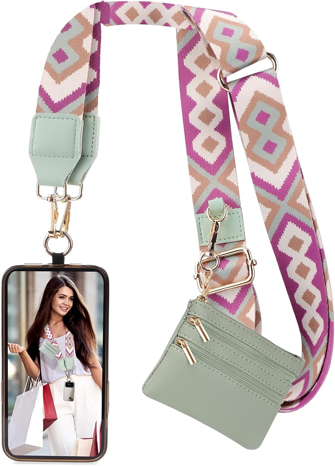 Crossbody Phone Strap with Zippered Pouch Smartphone Lanyard