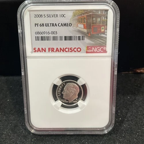 2008 S Gem Proof SILVER Roosevelt Dime Graded At PR68 Ultra Cameo 1-17
