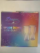 Dragon Glassware Upside Down Beer Glasses The Aura Collection NEW Set Of 2