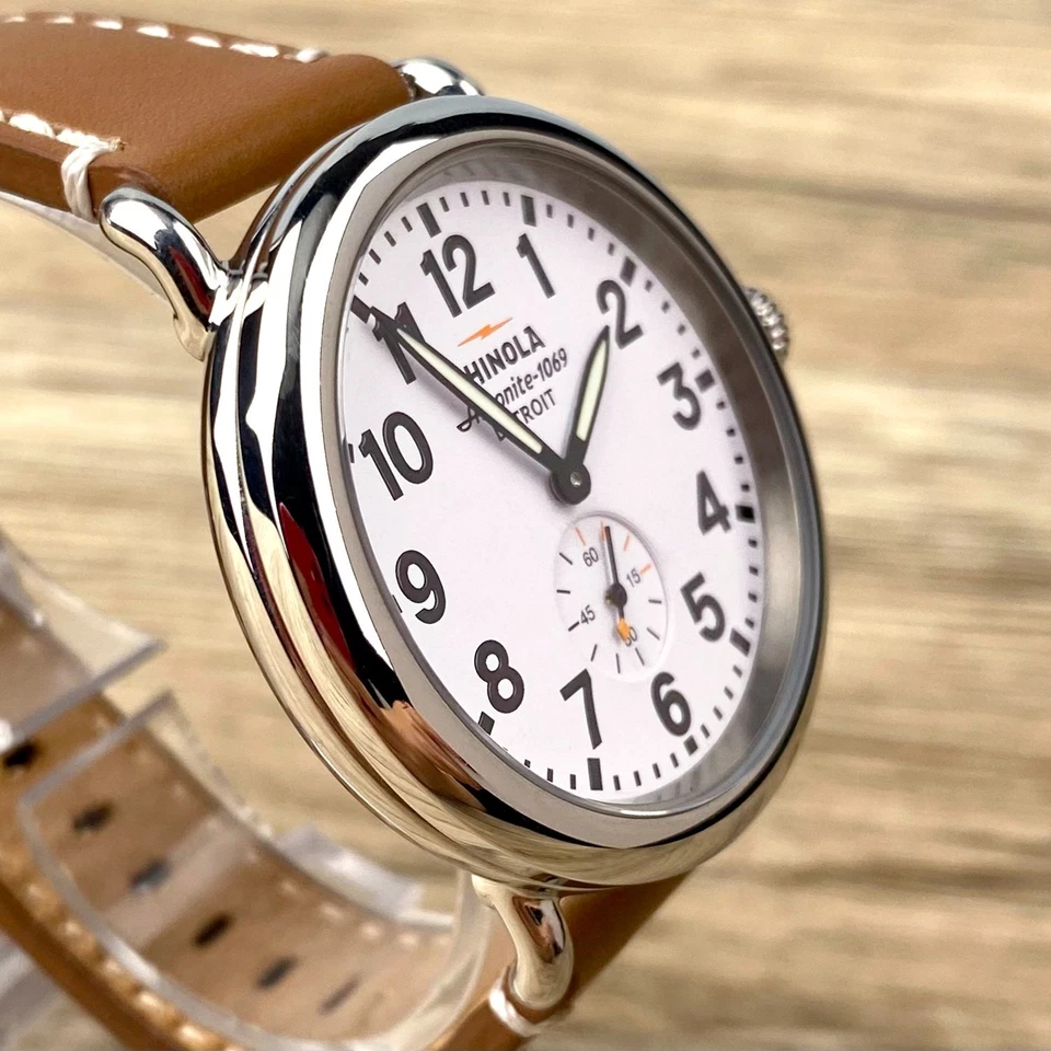 Relógio masculino Shinola The Runwell 41 mm mostrador branco pulseira de couro argonita 1069 - Imagem 3 de 4