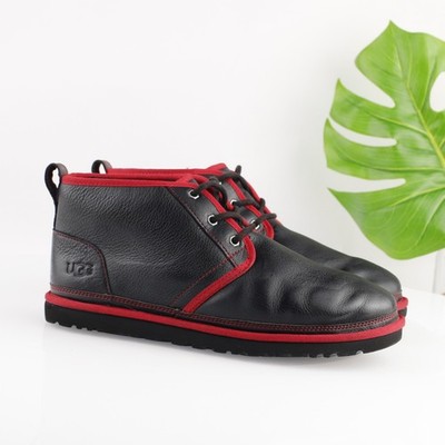 UGG Mens Neumel Boot Size 11 Black Leather Red Piping Chukka Sherpa Sheepskin