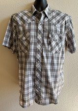 Men's Wrangler Gray Plaid Short Sleeve Cowboy Pearl Snap Western Shirt sz XL EUC