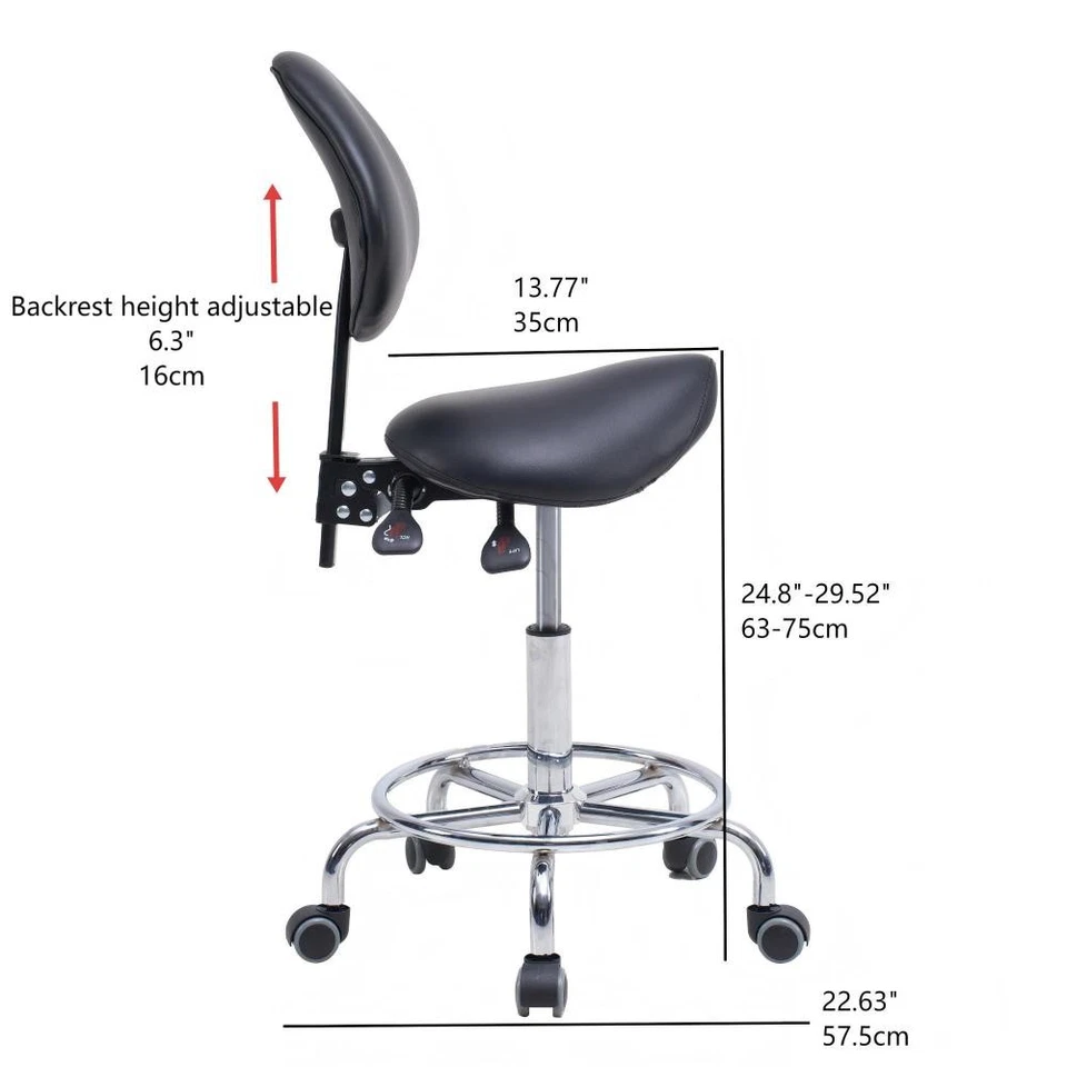 Saddle Stool Backrest Swivel Hydraulic Ergonomic Wheels Footrest - Image 3 of 4