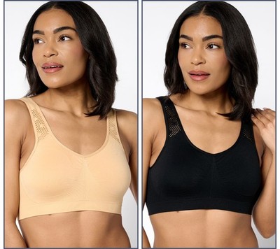 Anybody Intimates Seamless Lounge Bra with Lycra 2 Pack Black/Honey Tan M New