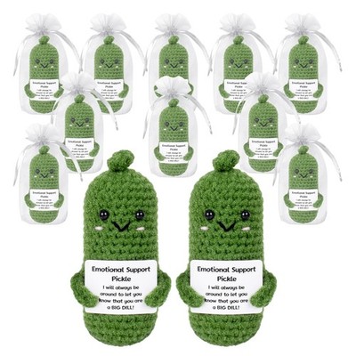 12 Pcs Funny Emotional Support Pickle Crochet Cucumber Toy with Card Gift