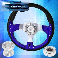 Blue Fusion Style Steering Wheel + Silver Slim Quick Release For 96-00 Civic