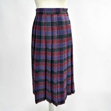 Vintage Plaid Pleated Wool Blend MIDI Skirt Twee Dark Academia Prep XS/S 26" W 