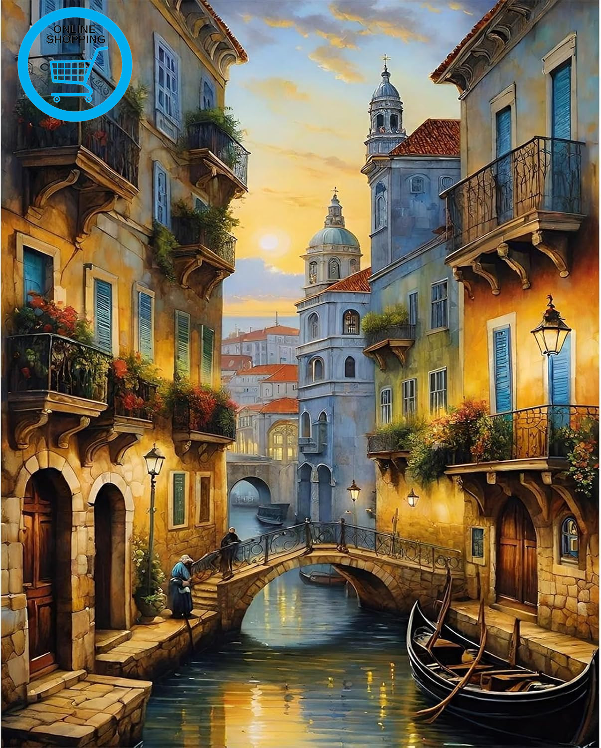 Venice Paint by Numbers for Adults, Landscape DIY Acrylic Painting by Numbers fo