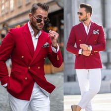 Red Men Suits Party Peak Lapel Formal Wedding Groom Dinner Party Men Tuxedos
