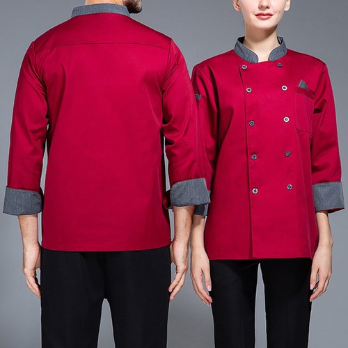 Men Unisex Chef Kitchen Work Coat Restaurant Cooking Jacket Tops Canteen Uniform - Picture 82 of 89