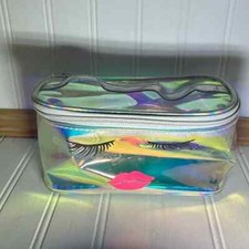 Iridescent Cosmetic Makeup Travel Boho Bag Concert Clutch Contrast Gold Zipper