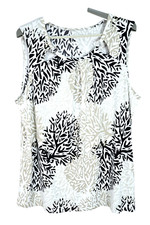 NINE WEST Women's Polyester Tank Top Buckle Logo Cutout Pleated Geometric L XL