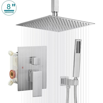 Shower System 8 Inch Square Top head Faucet Set Shower Kit with Handheld Spray