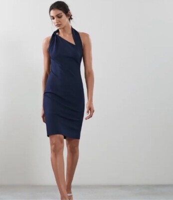 Reiss Varesse Twist Neck Dress UK Size 6 / US Size 2 French Navy Sheath NWT  | eBay