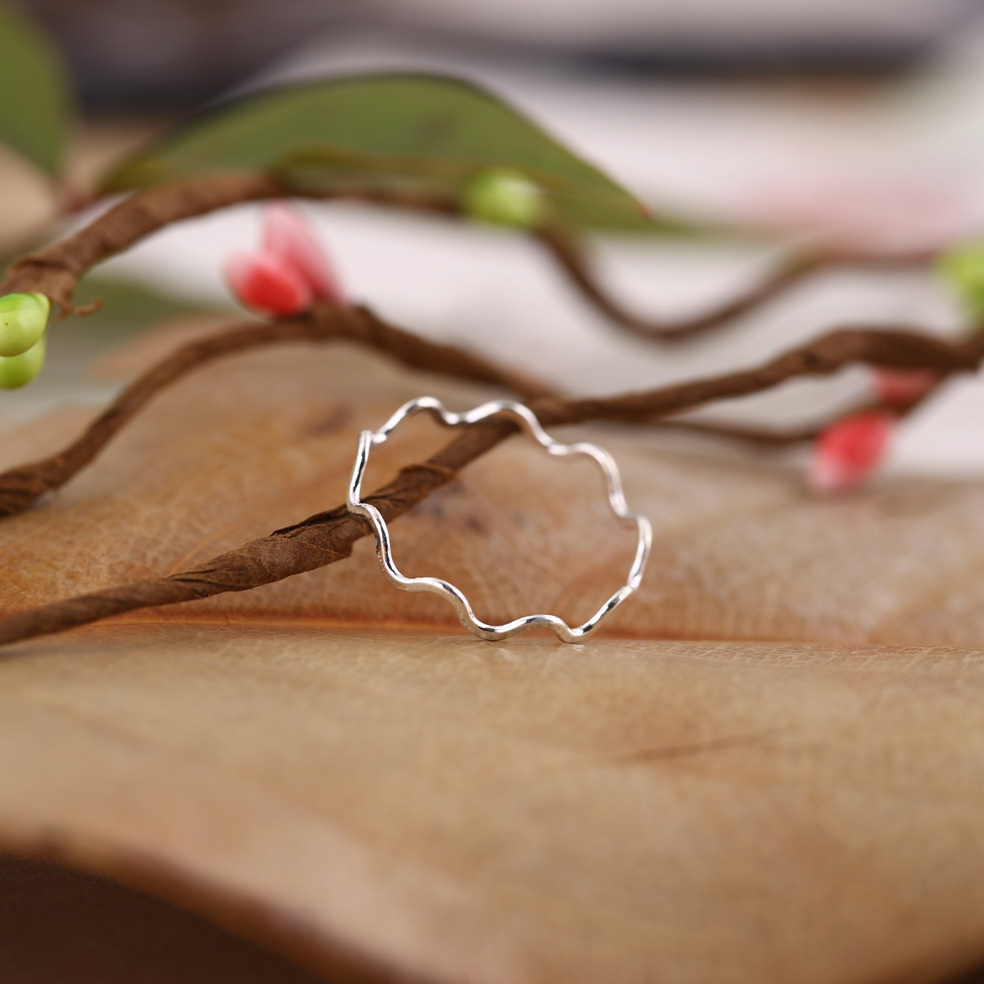 ★TOU★ NP032 Bold Wavy Open Pinky Ring Wave Outline Toe Midi Above Knuckle Pinky Ring Adjustable