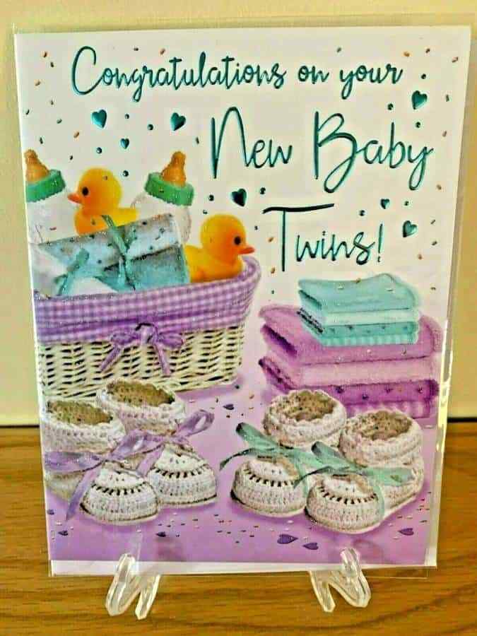 New Baby Twins Card - Foil Finish - Regal - 14cm x 18cm