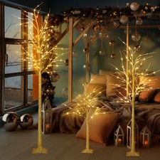 3 Pack Lighted Birch Tree Fairy Lights Party Wedding Christmas Decor 4FT/6FT/8FT