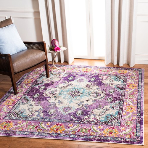 SAFAVIEH Transitional Distressed Medallion Area Rug Violet & Light Blue Monaco - Picture 11 of 33