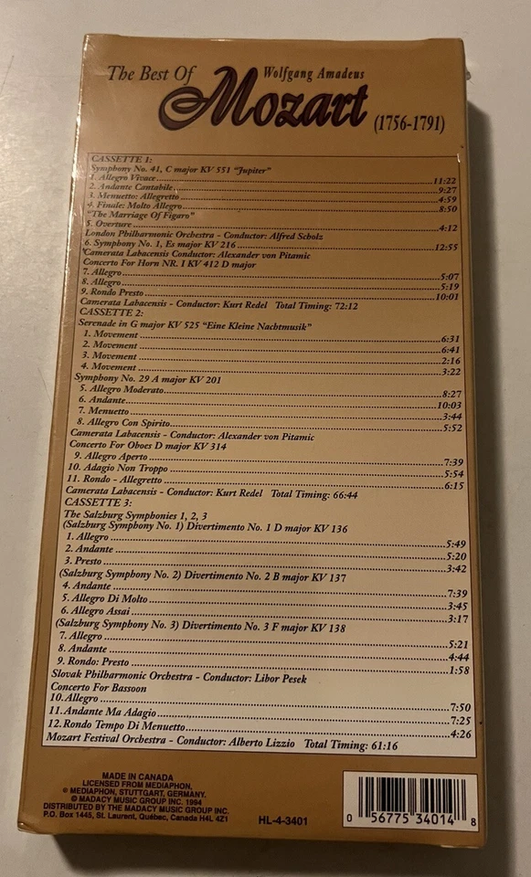 The Best of Wolfgang Amadeus Mozart (1756-1791) 3 Audio Cassettes Still Sealed! - Image 2 of 2