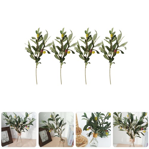 4 Pezzi Steli Verdi Ramo di Olivo Artificiale Piante Rami Finti per Vaso - Foto 8 di 12