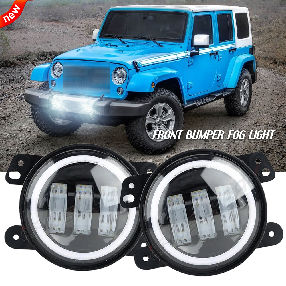 Jeep Bumper Light Pair Of 4 Inch LED Fog Lights For Jeep Wrangler JK/JL/JT,  Grand Cherokee \u0026 More - 6000K Spot Beam 4 In Led Fog Lights Round, image size:1000x1000