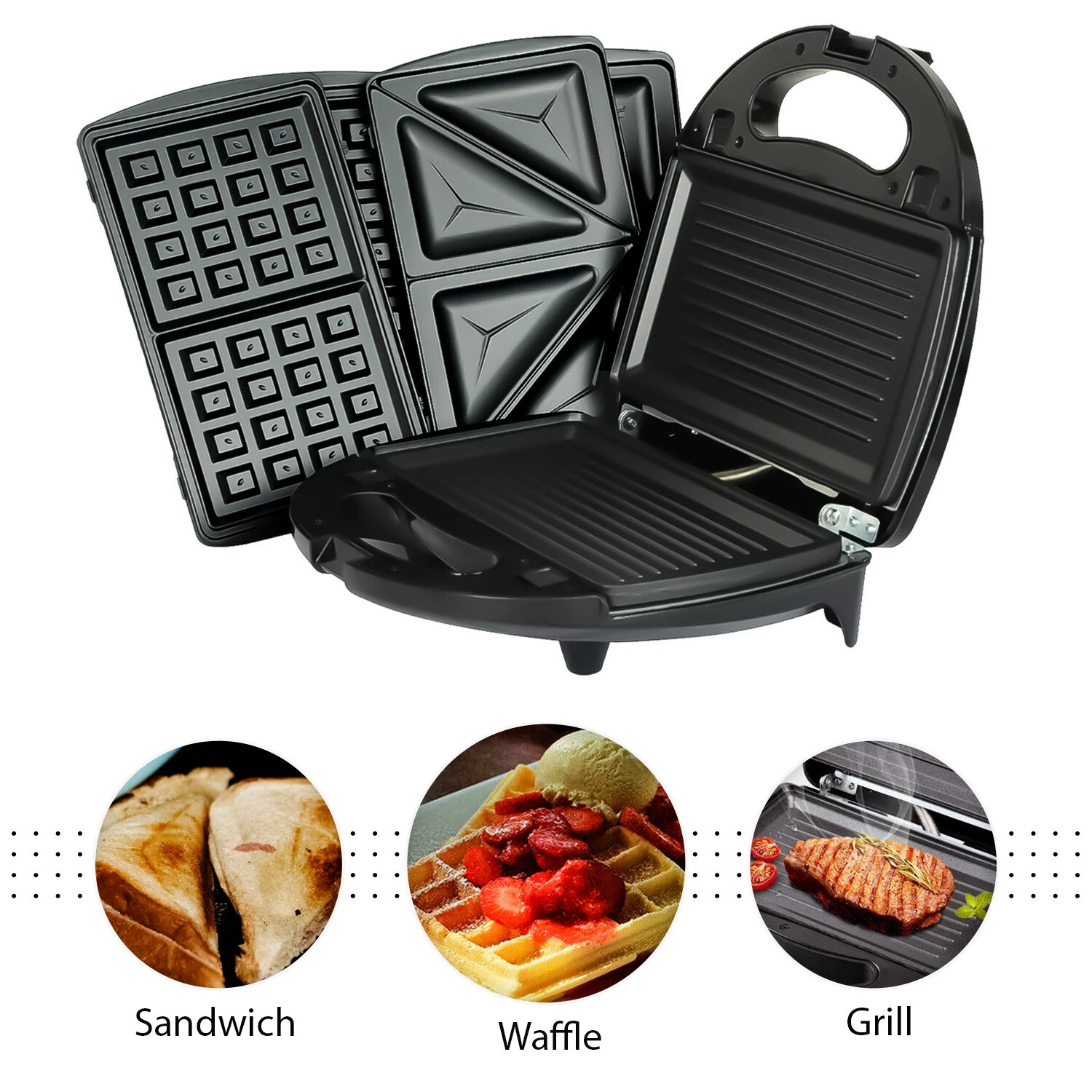KITCHEN 3 IN 1 SANDWICH TOASTER WAFFLE MAKER IRON TOAST GRILL PANINI PRESS 750W