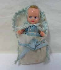 VINTAGE ITALY JOINTED PLASTIC MINI 3" BABY DOLL SLEEP EYES  BLANKET DOLLHOUSE
