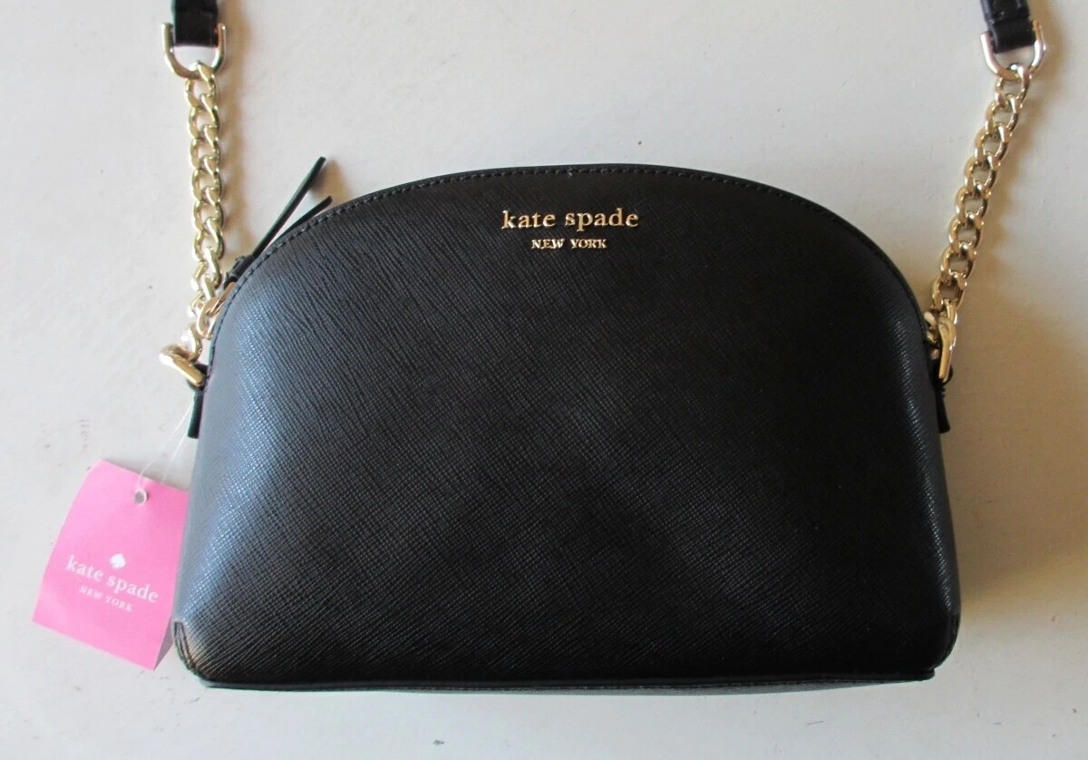 Borsa a tracolla Kate Spade New York Cameron Hilli Saffiano in pelle nera oro pallido