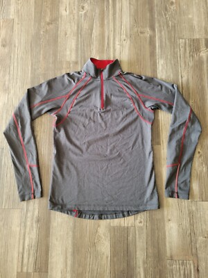 REI Shirt Mens Small Gray Red Long Sleeve Quarter-Zip Hiking