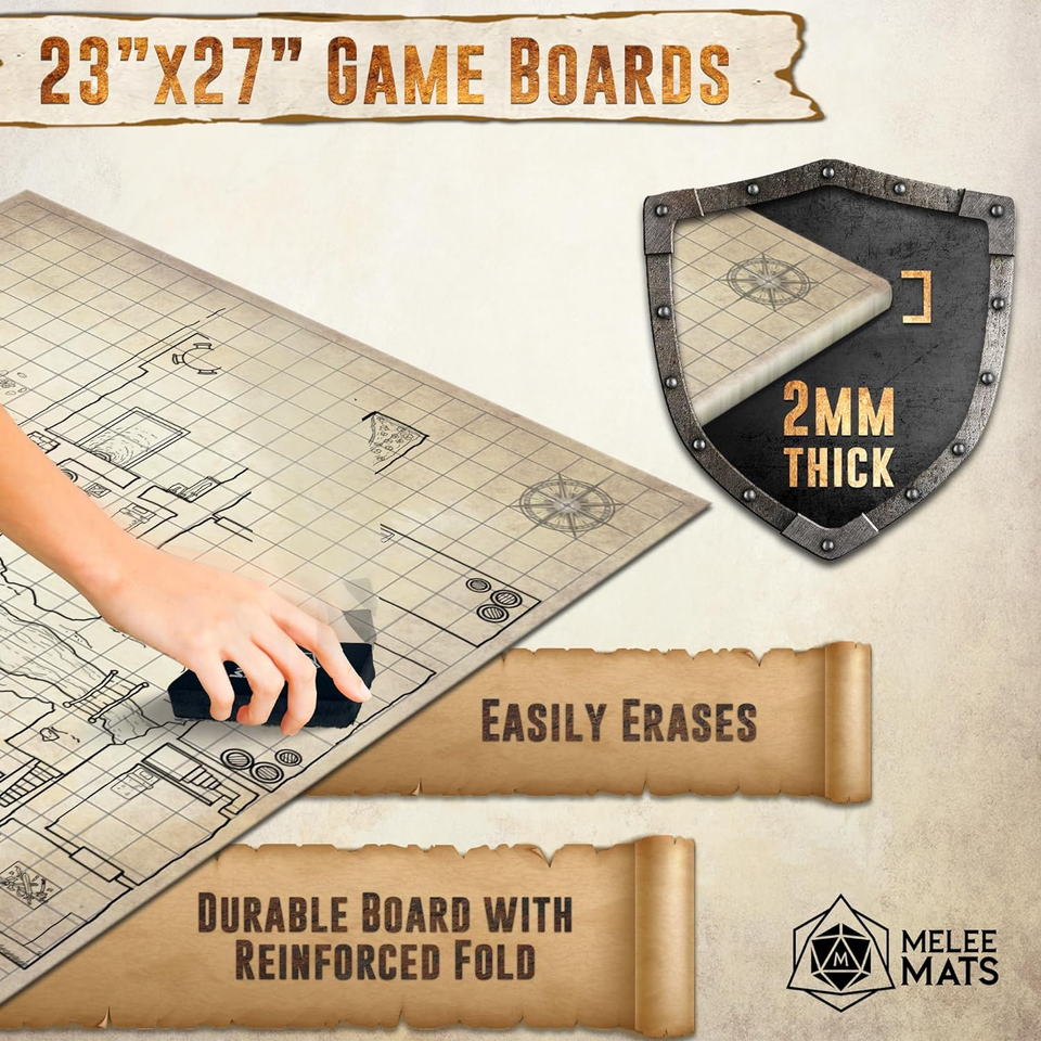Melee Mats DND Map Starter Kit for Dungeons & Dragons Game 23” X 27