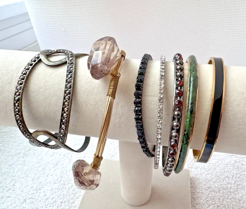 VTG-now Gold crystal bangle Bracelets Jewelry Lot Chunky Chain 1990s 80s Y2K