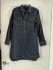 CHAPS Womens MEDIUM Denim Dark Rinse Jean Shirt Dress long Sleeve City Park