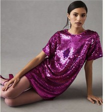 Anthropologie Verb by Pallavi Singhee Sequin Shift Dress Pink SP NWT S Petite