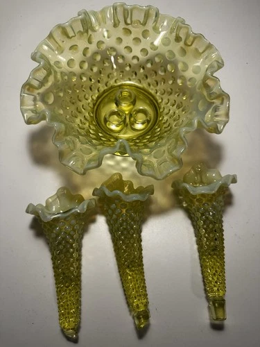 Fenton Topaz Opalescent Hobnail Epergne Uranium Glass - AS IS - READ
