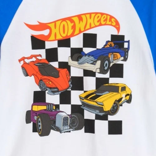 HOT WHEELS 140 SHIRT BLAU WEIß LANGARM LANGARMSHIRT AUTO RENNEN AUTORENNEN NEU - Bild 4 von 4