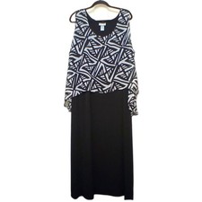 Catherines Black and White Geometric Maxi Dress Size 4X Sleeveless Large Print