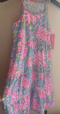 Lilly Pulitzer NWT Girls Harleigh Maxi Dress Tiered Blue Peri Sunrise Bay M 6 7