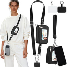 Adjustable Phone Lanyard with Wrist Strap  RFID Wallet Quick-Id Window , Cellp