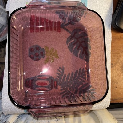 Pyrex 222-S Vintage Ribbed Cranberry Glass Casserole Dish 8''x8''x2''