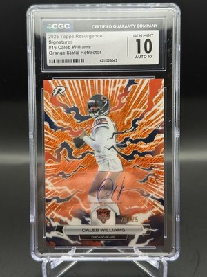 2025 Topps Resurgence Signatures Caleb Williams Orange Static /25 CGC 10 Auto 10