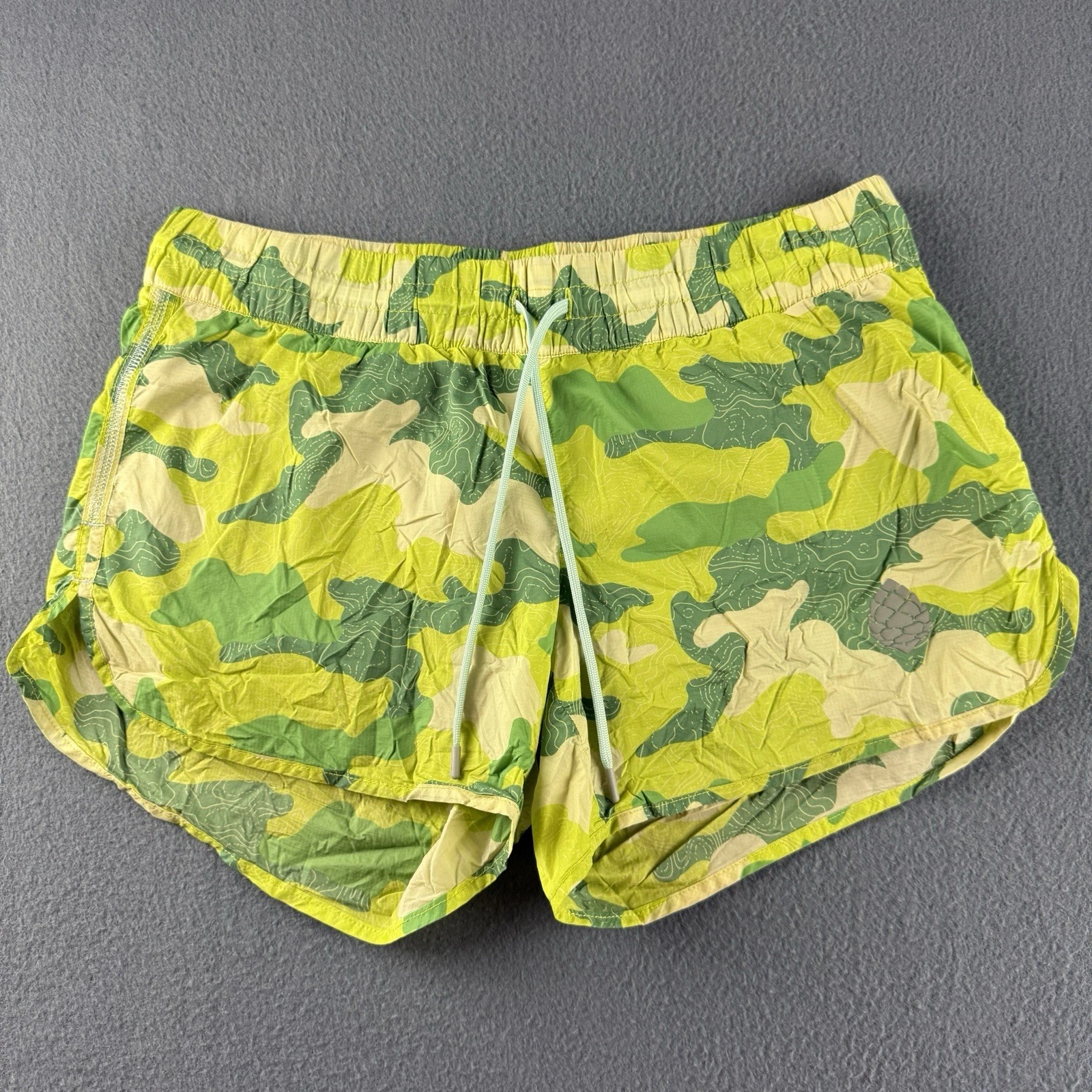 Stio Shorts Women's M Green Abstract Lined 4" Nylon Drawstring Running Swimming