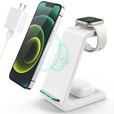 Wireless Charging Station, 3 in 1 Fast Desk Charging Station, Wireless White