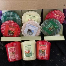 YANKEE CANDLE 6 Sampler Tarts Wax Melts and 3 Votives Magical Frosted Forest NIP