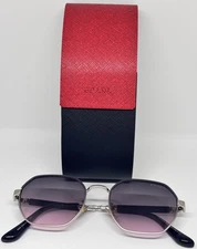 Prada Hexagonal Sunglasses Silver Frame | Gradient Purple Lens Luxury Eyewear